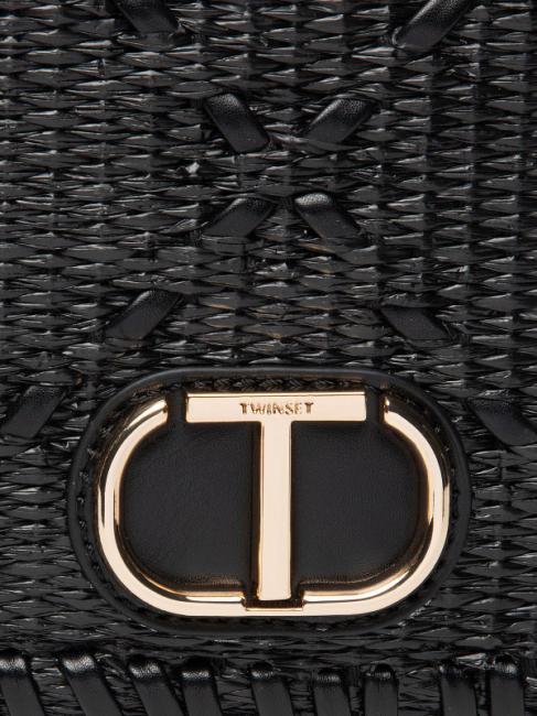 STRAW EMBROIDERY Petit sac &agrave; bandouli&egrave;re avec rabat noir - Sacs pour Femme