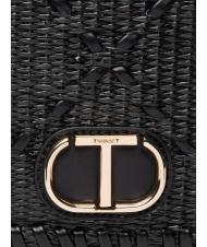 TWINSET STRAW EMBROIDERY Petit sac &agrave; bandouli&egrave;re avec rabat noir - Sacs pour Femme - 5