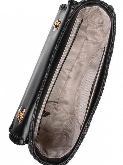 STRAW EMBROIDERY Petit sac &agrave; bandouli&egrave;re avec rabat noir - Sacs pour Femme