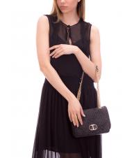 TWINSET STRAW EMBROIDERY Petit sac &agrave; bandouli&egrave;re avec rabat noir - Sacs pour Femme - 7