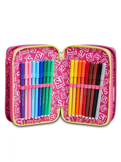 ANIMALI FANTASY SJ GIRL 3 pochettes zipp&eacute;es, compl&egrave;tes avec marqueurs et kit scolaire FOR&Ecirc;T RAY&Eacute;E NOIRE - &Eacute;tuis et Accessoires