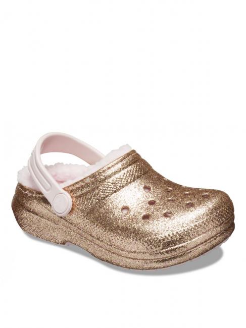 CLASSIC LINED GLITTER KIDS Sabot rembourr&eacute; or / &agrave; peine rose - Chaussures de b&eacute;b&eacute;