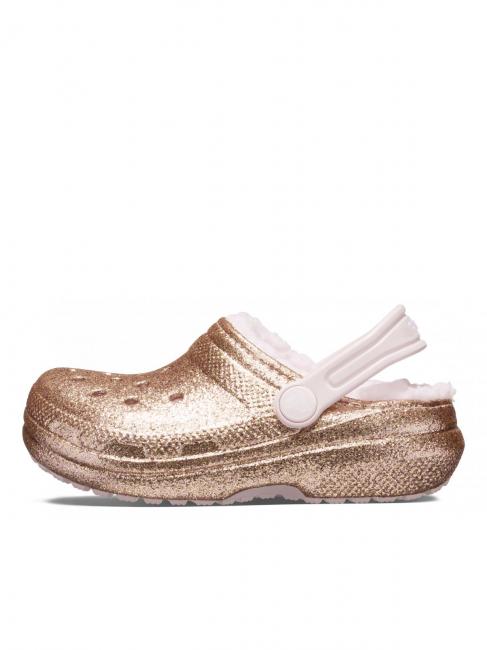 CLASSIC LINED GLITTER KIDS Sabot rembourr&eacute; or / &agrave; peine rose - Chaussures de b&eacute;b&eacute;