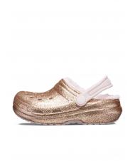 CROCS CLASSIC LINED GLITTER KIDS Sabot rembourr&eacute; or / &agrave; peine rose - Chaussures de b&eacute;b&eacute; - 3