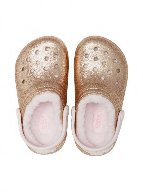 CLASSIC LINED GLITTER KIDS Sabot rembourr&eacute; or / &agrave; peine rose - Chaussures de b&eacute;b&eacute;