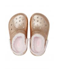 CROCS CLASSIC LINED GLITTER KIDS Sabot rembourr&eacute; or / &agrave; peine rose - Chaussures de b&eacute;b&eacute; - 4