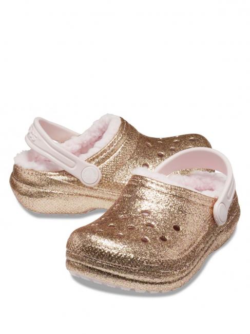 CLASSIC LINED GLITTER KIDS Sabot rembourr&eacute; or / &agrave; peine rose - Chaussures de b&eacute;b&eacute;