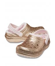 CROCS CLASSIC LINED GLITTER KIDS Sabot rembourr&eacute; or / &agrave; peine rose - Chaussures de b&eacute;b&eacute; - 6