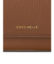 COCCINELLE METALLIC SOFT Portefeuille &agrave; deux volets en cuir martel&eacute; BRULE - Portefeuilles Femme - 3