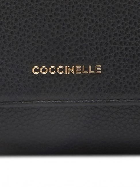 METALLIC SOFT Portefeuille à deux volets en cuir martelé Noir - Portefeuilles Femme