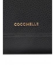 COCCINELLE METALLIC SOFT Portefeuille à deux volets en cuir martelé Noir - Portefeuilles Femme - 4