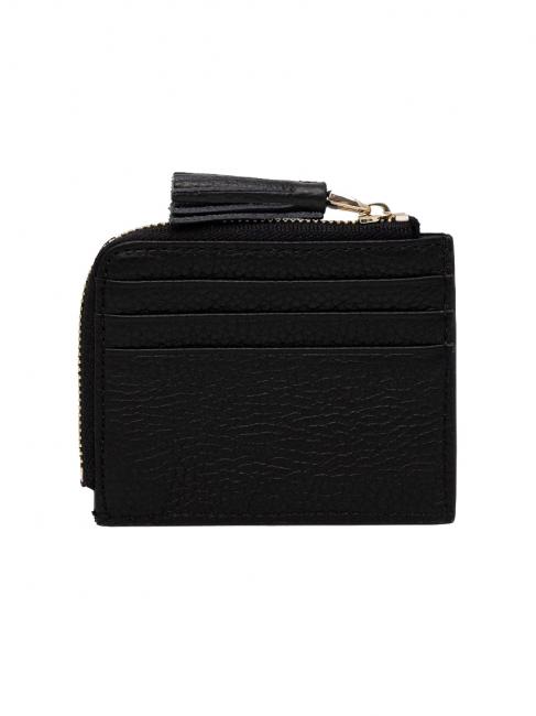 TASSEL Porte-cartes zippé en cuir martelé Noir - Portefeuilles Femme