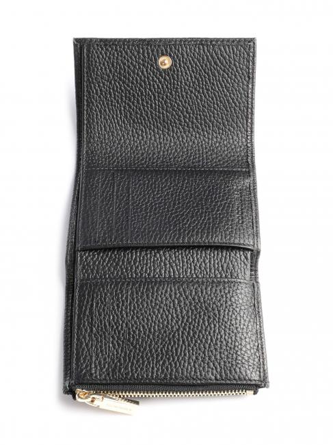 METALLIC SOFT Petit portefeuille en cuir textur&eacute; Noir - Portefeuilles Femme