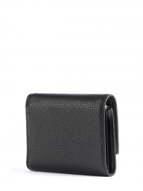 METALLIC SOFT Petit portefeuille en cuir textur&eacute; Noir - Portefeuilles Femme
