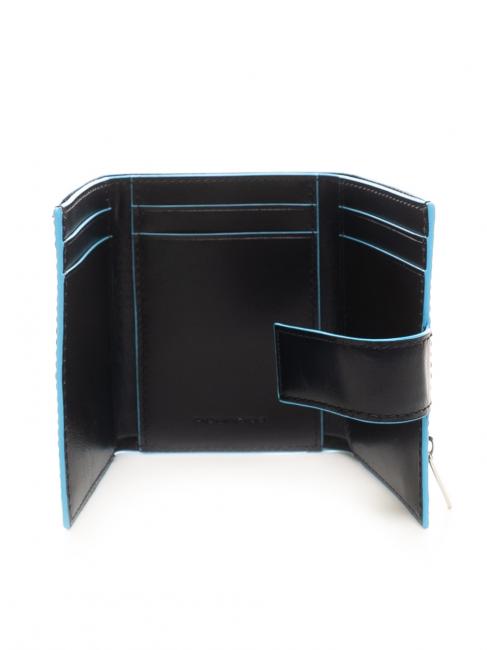 BLUE SQUARE Portefeuille en cuir &agrave; trois volets et pi&egrave;ces de monnaie bleu - Portefeuilles Homme