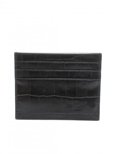 METALLIC CROCO Porte-cartes en cuir imprim&eacute; croco Noir - Portefeuilles Femme