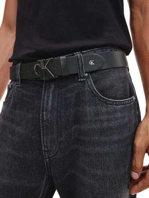 CK JEANS MONOGRAM PLAQUE Ceinture en cuir le noir - Ceintures