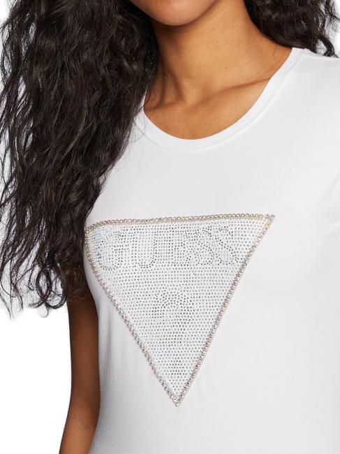 TRIANGLE CRYSTAL LOGO T-shirt en coton avec strass blanc pur - T-shirt