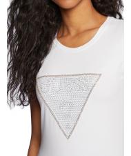 GUESS TRIANGLE CRYSTAL LOGO T-shirt en coton avec strass blanc pur - T-shirt - 3