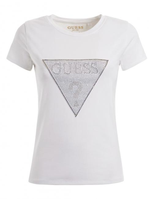 TRIANGLE CRYSTAL LOGO T-shirt en coton avec strass blanc pur - T-shirt
