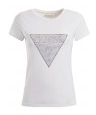 GUESS TRIANGLE CRYSTAL LOGO T-shirt en coton avec strass blanc pur - T-shirt - 4