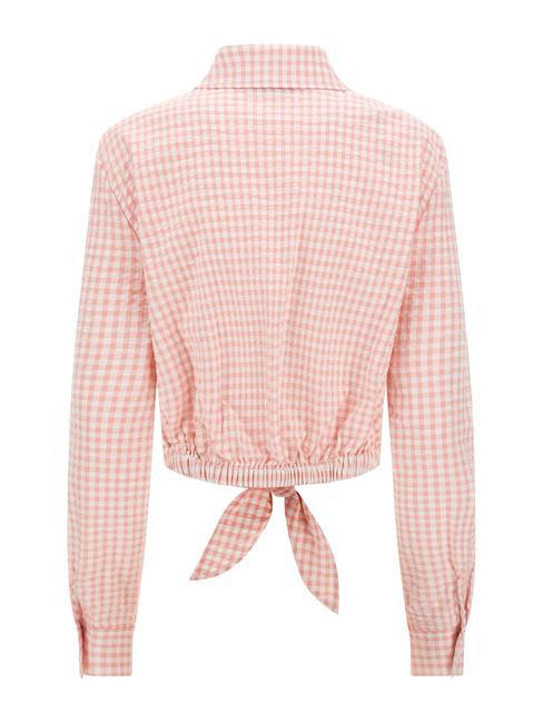 FADWA Chemise à manches longues avec nœud vichy rose clair - Chemises
