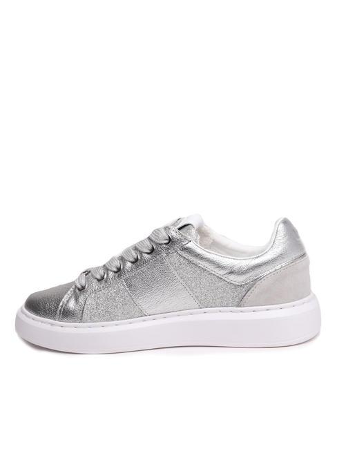 PRINT OVAL T Basket en cuir lamin&eacute; argent - Chaussures Femme