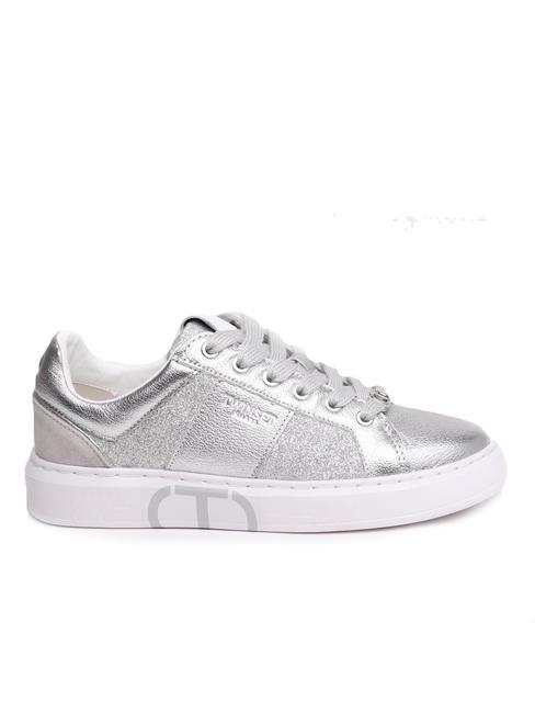 PRINT OVAL T Basket en cuir lamin&eacute; argent - Chaussures Femme