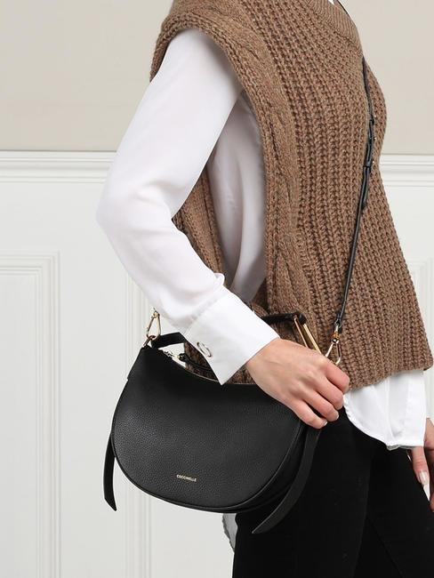 PRISCILLA Sac &agrave; bandouli&egrave;re, en cuir Noir - Sacs pour Femme