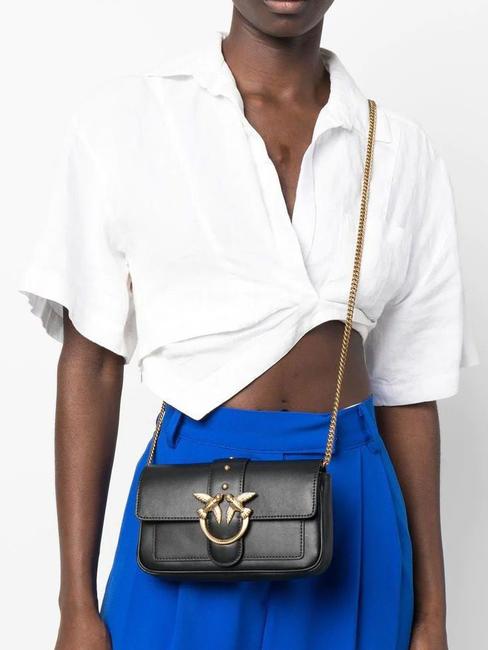 LOVE ONE POCKET Sac &agrave; bandouli&egrave;re en cuir noir-or antique - Sacs pour Femme