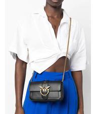 PINKO LOVE ONE POCKET Sac &agrave; bandouli&egrave;re en cuir noir-or antique - Sacs pour Femme - 5