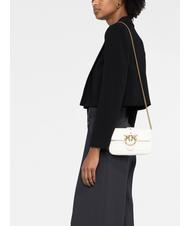 PINKO LOVE ONE POCKET Sac &agrave; bandouli&egrave;re en cuir blanc de soie-or antique - Sacs pour Femme - 6