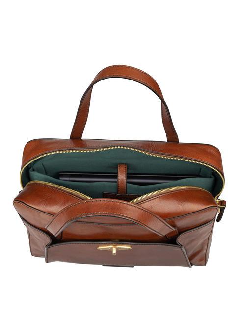 BARBARA Cartable en cuir avec bandouli&egrave;re MARRON - Porte Documents Travail