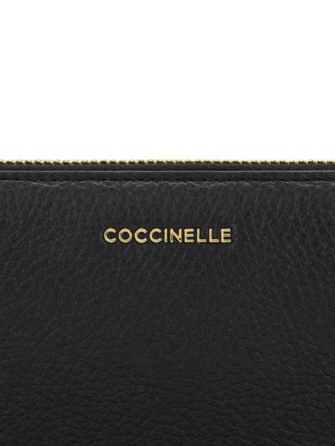 METALLIC SOFT Portefeuille zipp&eacute; en cuir textur&eacute; Noir - Portefeuilles Femme