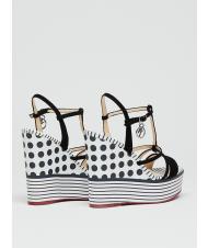 MANILA GRACE CAMPIONARIO Compens&eacute;e &agrave; pois et rayures avec brides en cuir blanc noir - Chaussures Femme - 3