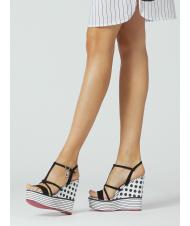 MANILA GRACE CAMPIONARIO Compens&eacute;e &agrave; pois et rayures avec brides en cuir blanc noir - Chaussures Femme - 4