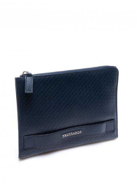 CAMPIONARIO Sac fourre-tout en cuir imprim&eacute; bleu - Pochettes & Trousses