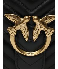 PINKO CLASSIC LOVE ONE Sac en cuir nappa noir-or antique - Sacs pour Femme - 4