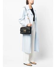 PINKO CLASSIC LOVE ONE Sac en cuir nappa noir-or antique - Sacs pour Femme - 6