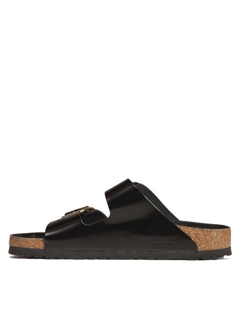 ARIZONA Big Buckle Sandale chausson en cuir briller en noir - Chaussures unisexe