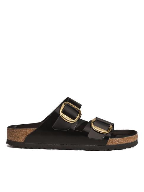ARIZONA Big Buckle Sandale chausson en cuir briller en noir - Chaussures unisexe