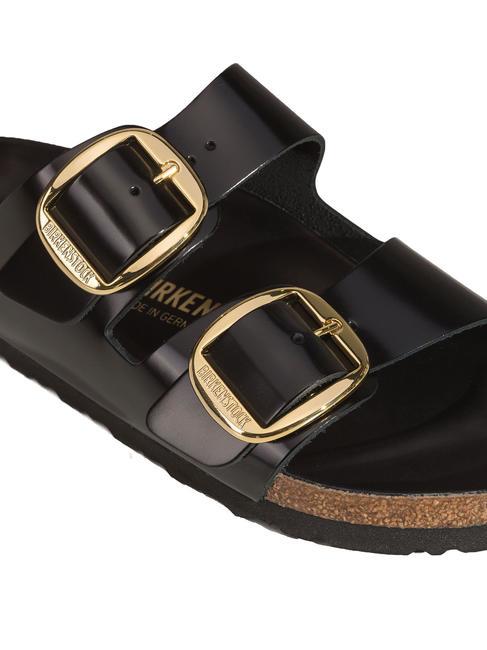 ARIZONA Big Buckle Sandale chausson en cuir briller en noir - Chaussures unisexe