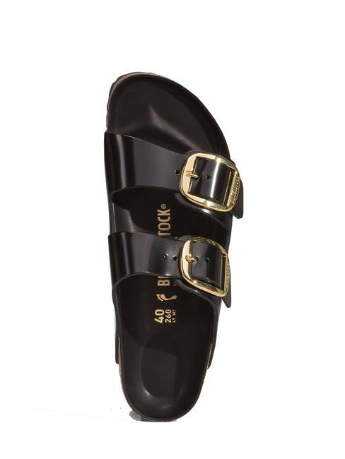 ARIZONA Big Buckle Sandale chausson en cuir briller en noir - Chaussures unisexe