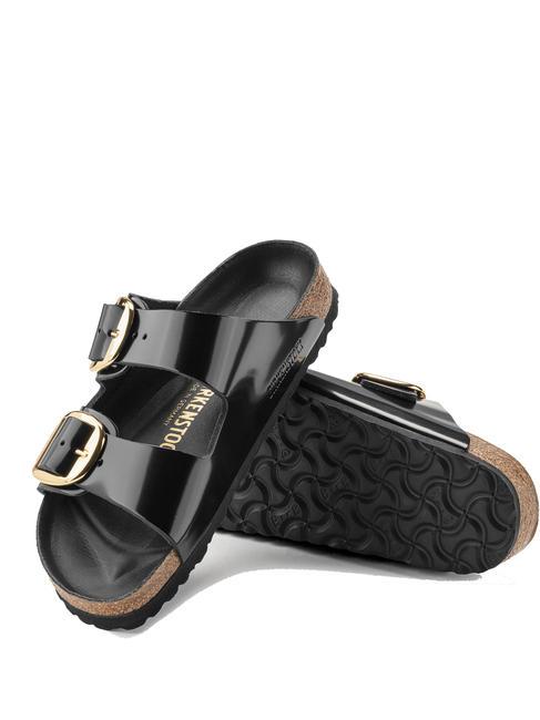 ARIZONA Big Buckle Sandale chausson en cuir briller en noir - Chaussures unisexe