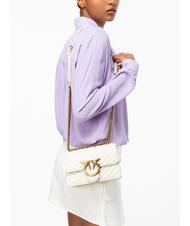 PINKO MINI LOVE BAG Un sac à chevrons blanc de soie-or antique - Sacs pour Femme - 7