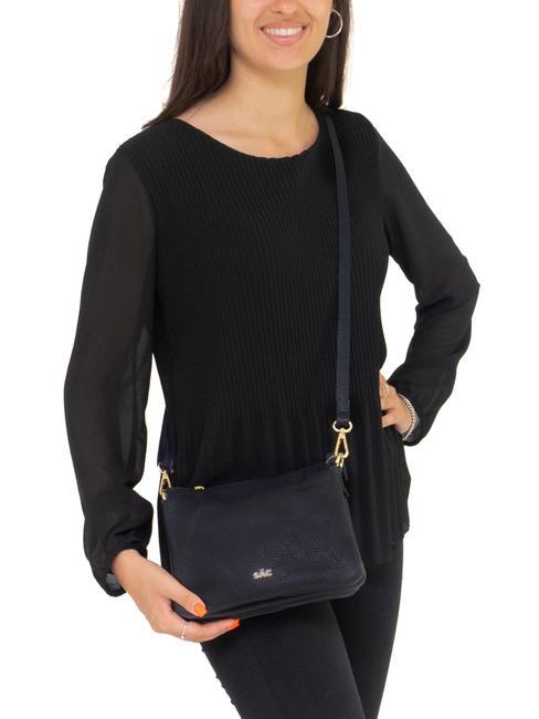 SIMONA Sac porté épaule en cuir Tris dollar nuit bleue - Sacs pour Femme