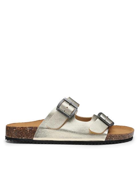 VEGA  Sandale en cuir lamin&eacute; avec deux boucles platine - Chaussures Femme