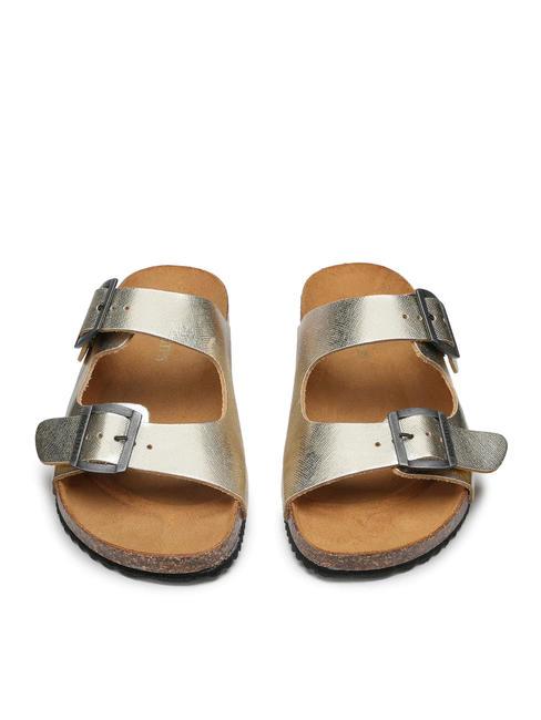 VEGA  Sandale en cuir lamin&eacute; avec deux boucles platine - Chaussures Femme