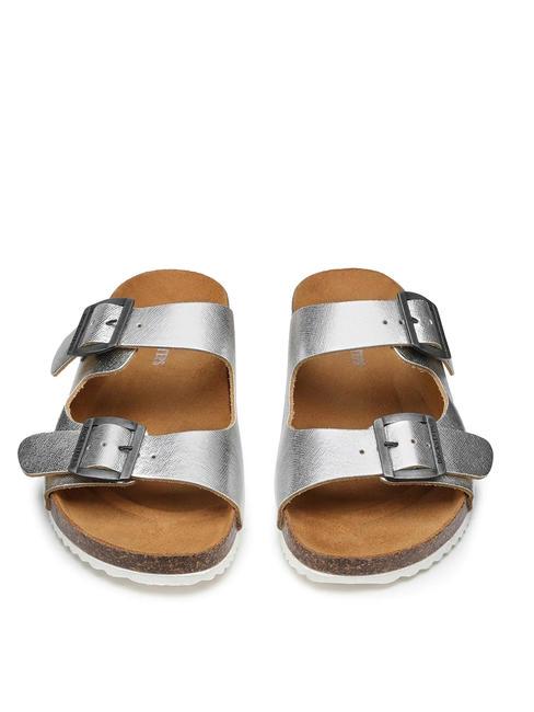VEGA  Sandales en cuir lamin&eacute; avec deux boucles argent - Chaussures Femme