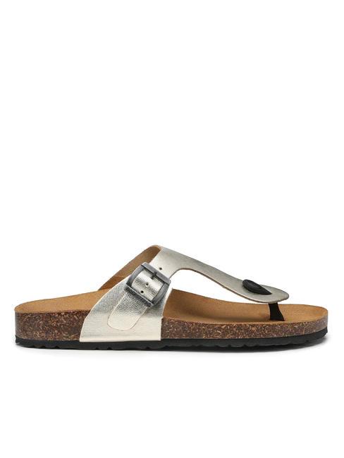 VEGA 2290 Sandale tongs en cuir lamin&eacute; platine - Chaussures Femme